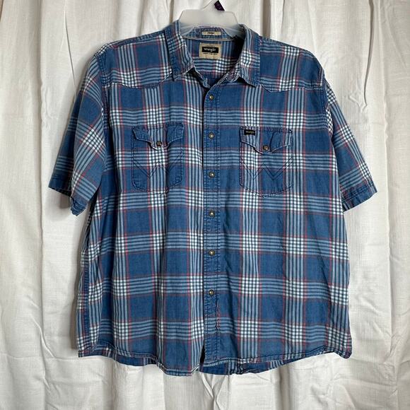 Wrangler Button Down Short Sleeve Denim Shirt - Vintage size: XXL - Picture 1 of 12